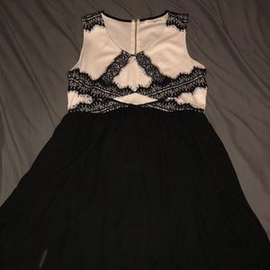 Creme, and black lace dress